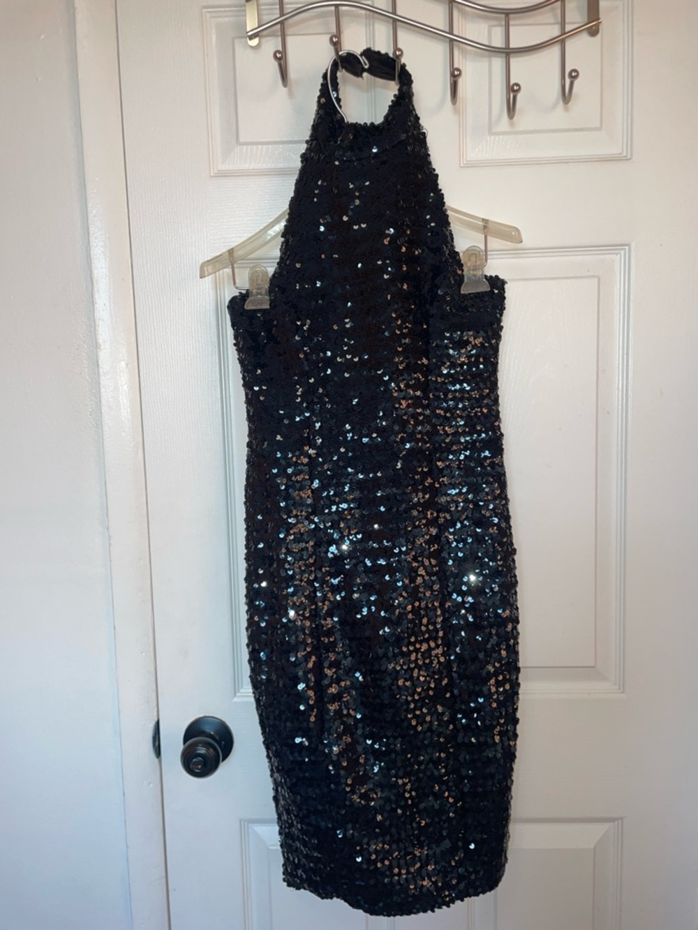 Black Sequin Halter Cocktail Dress